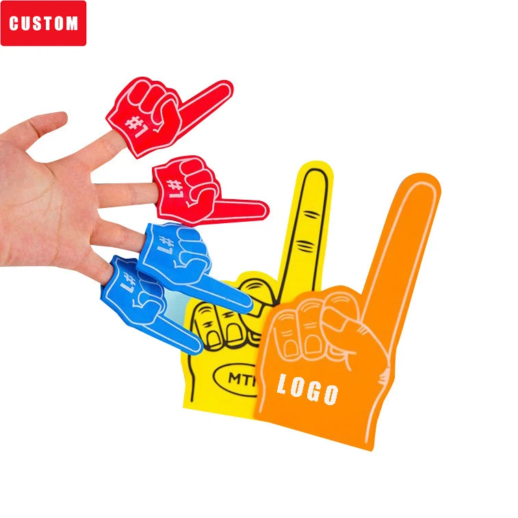 Custom Logo Printing Sports Fans Big Giant Mini Eva Foam Finger Hand Gloves Foam Palm hand for Game Cheering