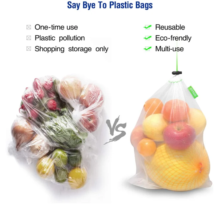
ECO-Friendly Safe Mesh Bags sets For Fruit, Veggies, Shopping Mesh Storage Bag With Drawstring Reusable Mesh Produce Bags 