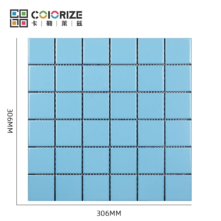 Colorize Square Light Blue Porcelain Glossy swimming pool Mosaic Tile cheap mixed luxury light blue swimming pool mosaic tile