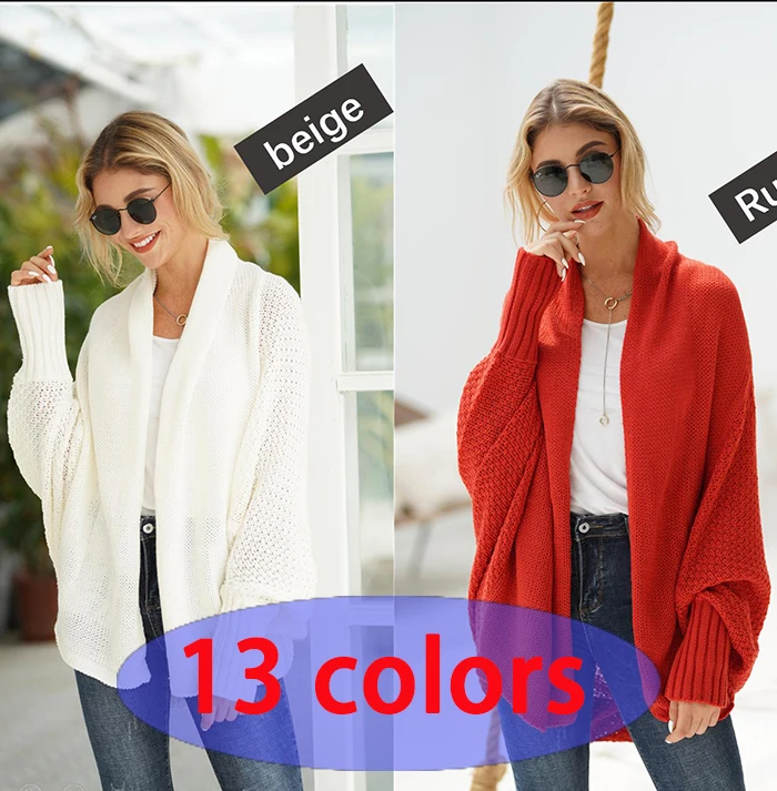 Женские вязаный свитер с рукавами «летучая мышь» Длинный свободный изготовленный на заказ зимние женские ботинки больших размеров трикотаж вязаные свитера кардиган пальто для женщин