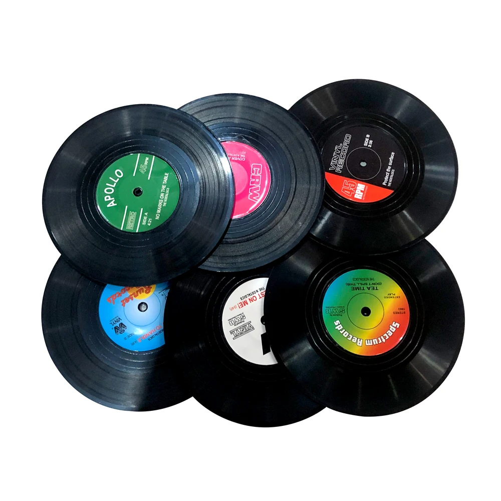 Customs Music Enthusiast Retro Cd Vinyl Coaster Coffee Tea Rubber Record Coaster Non-Slip Beer Material Abs Drink Coaster Set