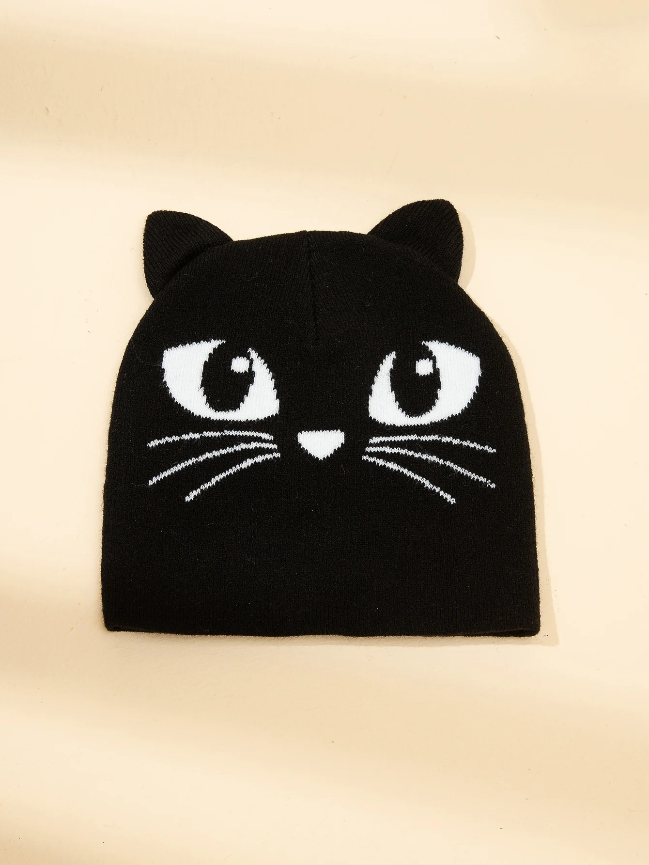 2025 Good Selling Threads Funny Versatile Thickened Breathable Cute Black Cat Knitted Hat with Ears