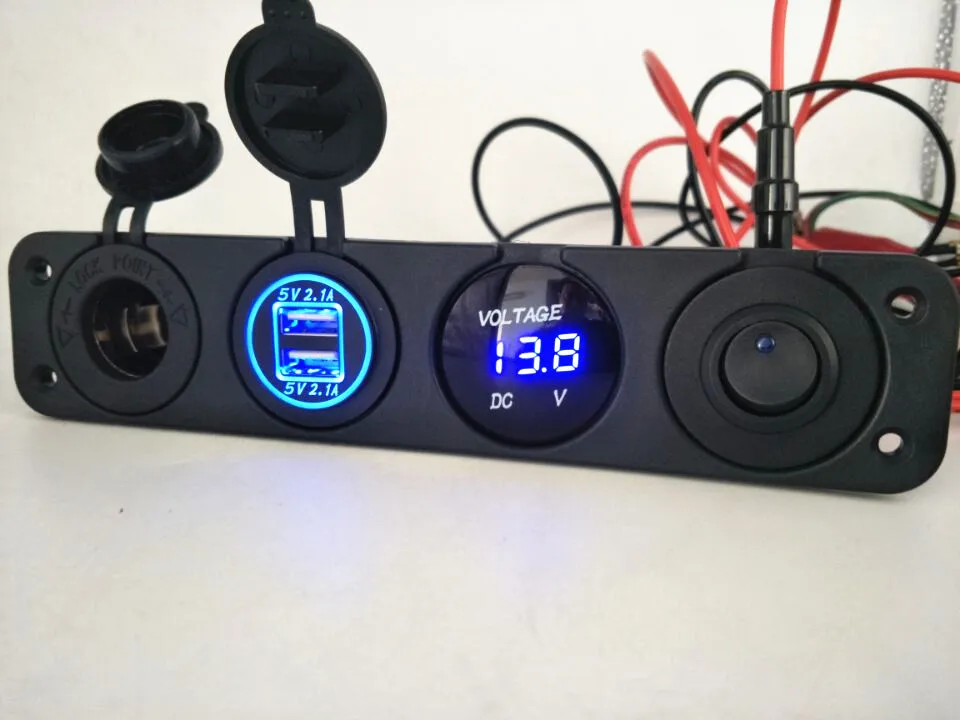 Waterproof LED Voltmeter Cigarette Lighter Socket Splitter Toggle Switch usb charger panel for cars boat Marine RV Golf Cart ATV