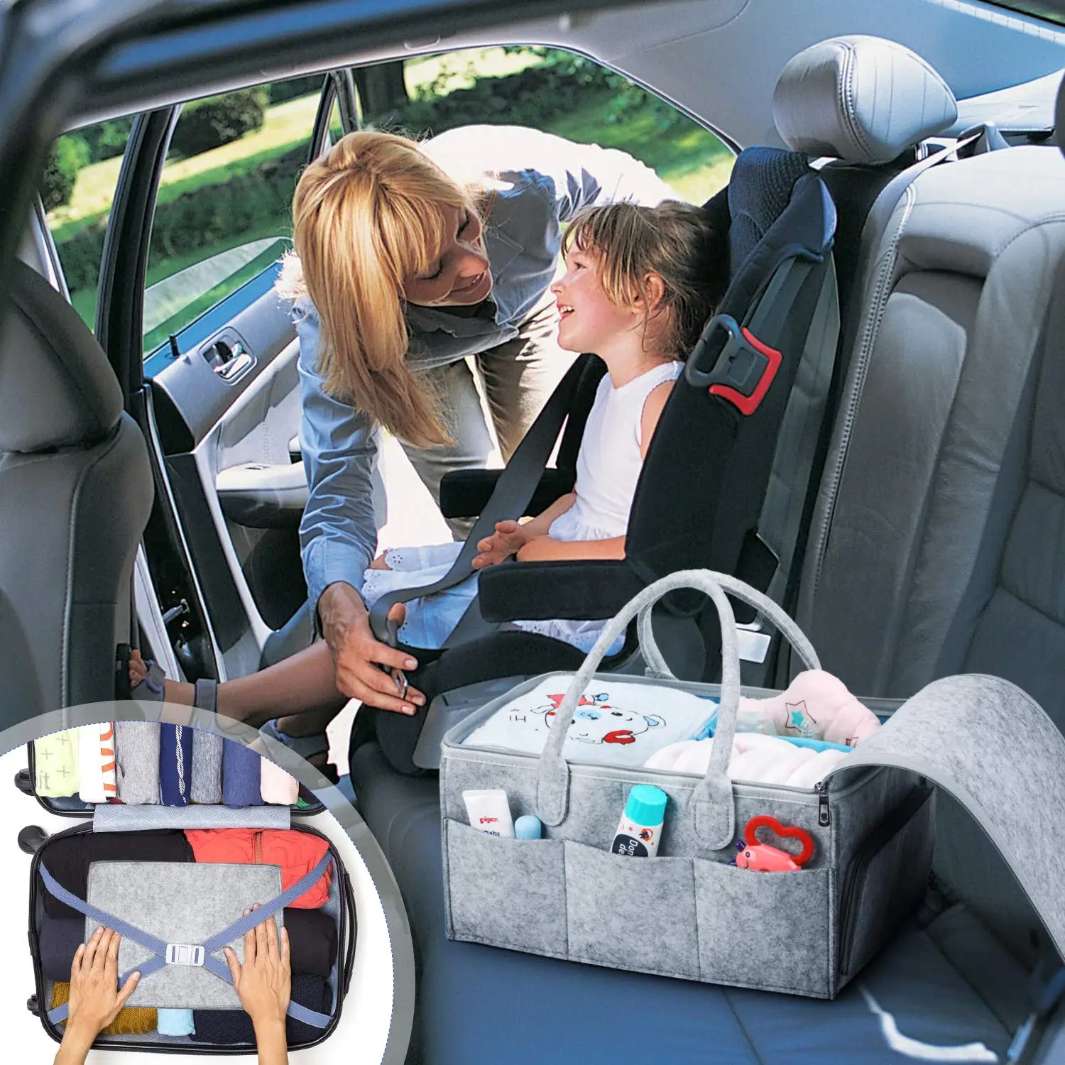 QJMAX Portable Baby Diaper Caddy Organizer Stackers Gift Basket Shower Travel Nursery