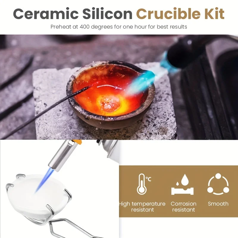 Melting Metal Tool Kit, Includes Metal Crucible Tong, Quartz Crucible Bowls & 0.5 LBS Borax  powder, Metal Craft Casting Tool