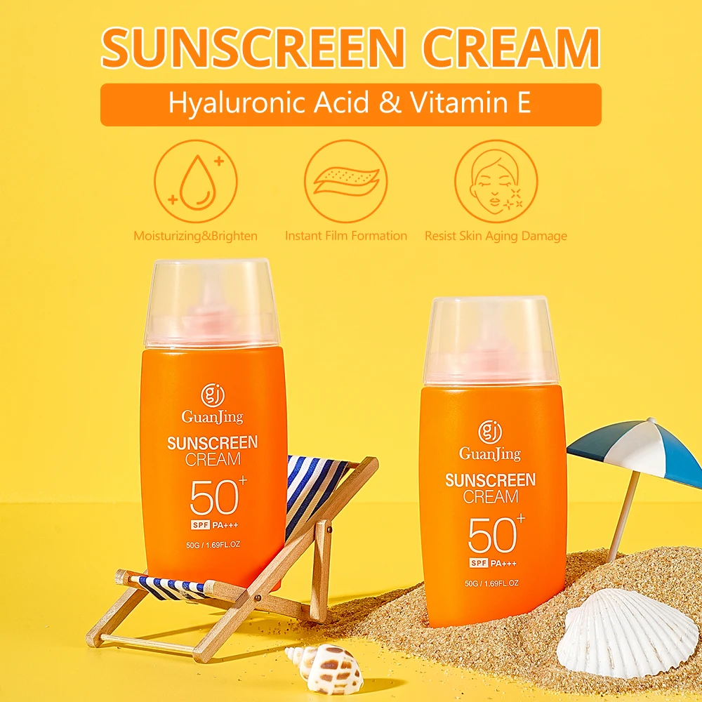 Солнцезащитный крем Guanjing с гиалуроновой кислотой для лица spf50 Па +++ мгновенное образование пленки против старения кожи солнцезащитный