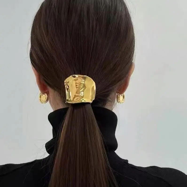 Hammered 18K Gold Plated Hair Pins Wide Chunky metal hair clip base ponytail hair clips