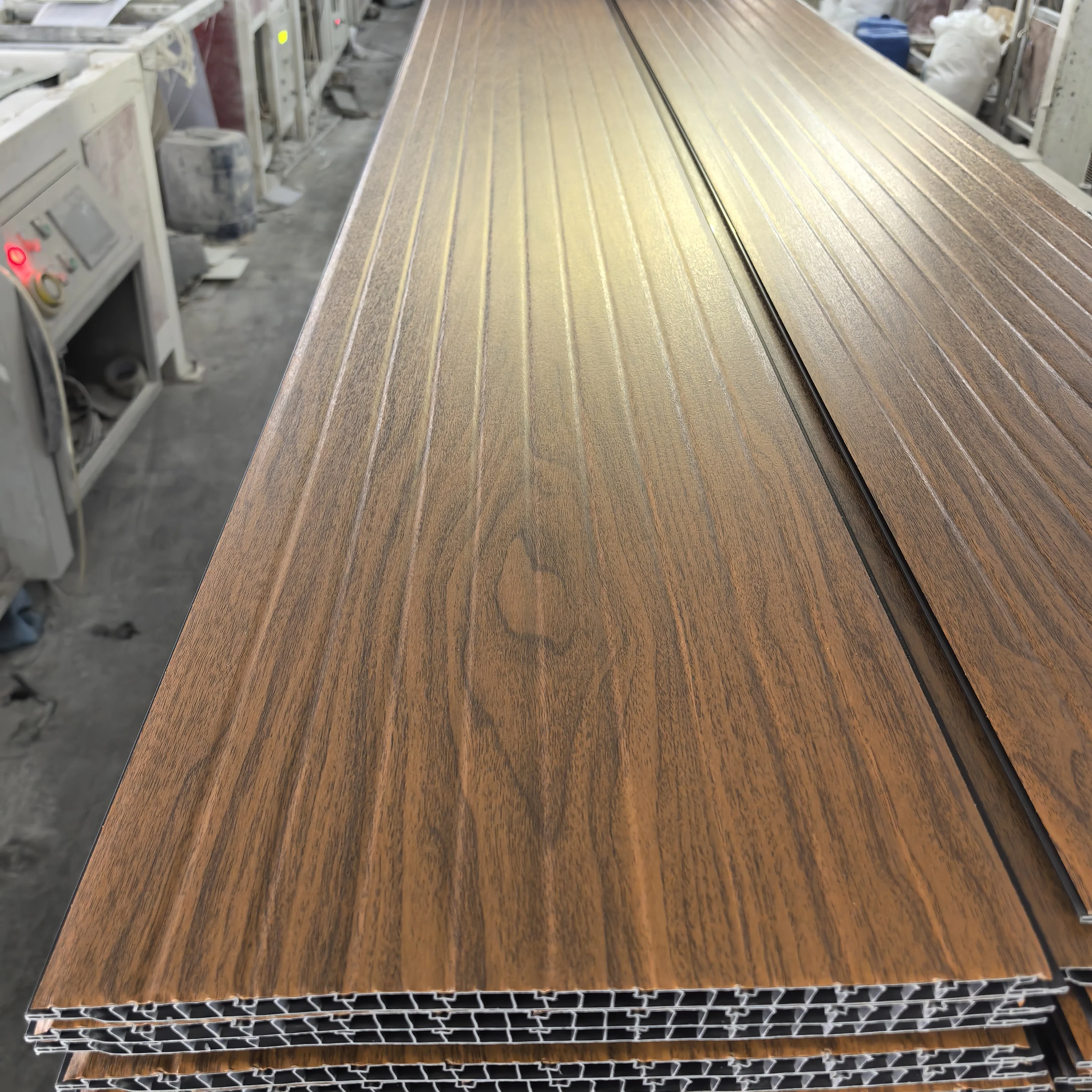 China Factory Price PVC Fluted Wall Panel Wood Brown Groove Cladding Sheet For Interior Decoration