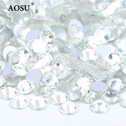AOSU Top Quality SS3 SS6 SS16 SS20 Transparent AB Diamond Strass Flatback Crystal Stones Glass Nail Rhinestone For Dress