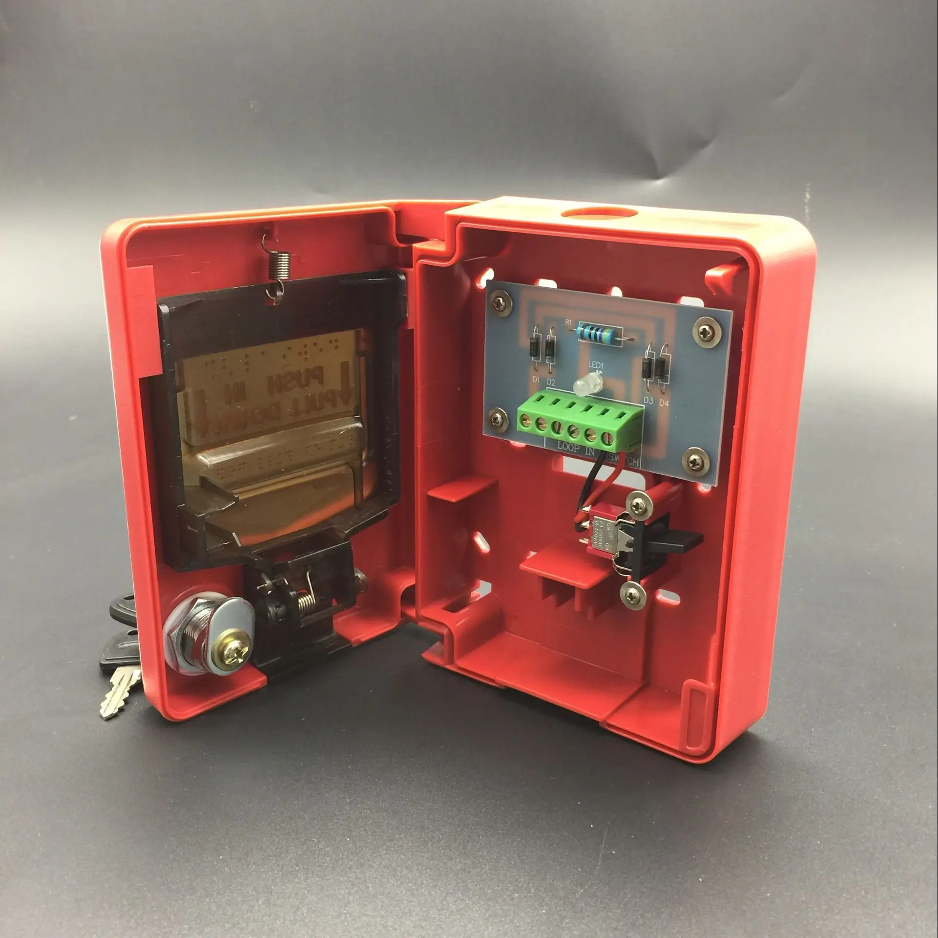 Fire alarm system manual call point, smoke detector, addressable & standalone type with key