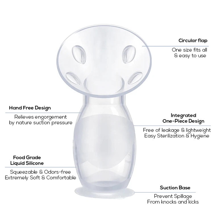OEM Service Factory Price Food Grade Breast Milk Collector Breastfeeding Pump, Comfortable Portable Silicone Manual Breast Pump