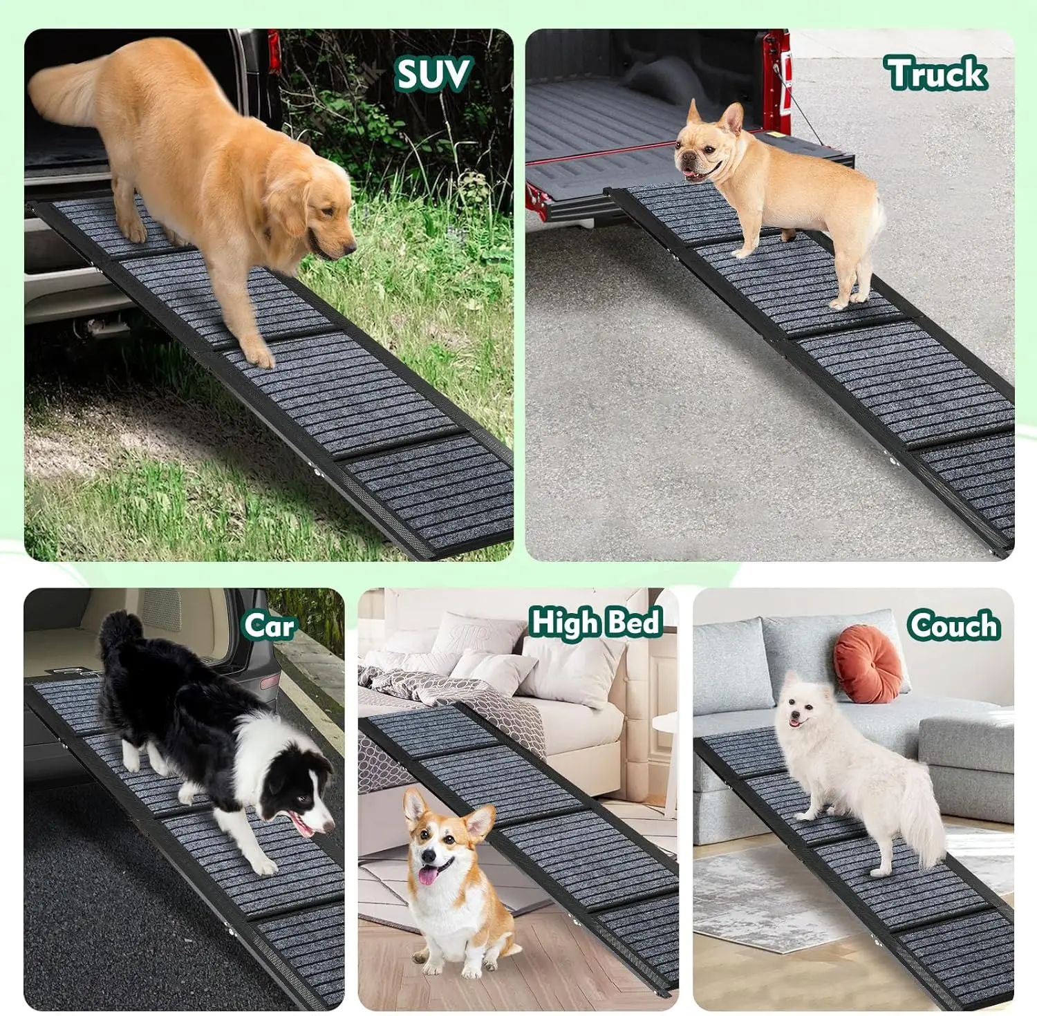 ZMaker Foldable Dog Ramps For Large Dogs Lightweight Pet Ramp Stairs Portable Dog Car Ramp with Non-Slip Rug Surface