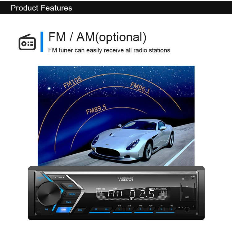 1 Din Car Stereo MP3 Player Double USB 7 Color Button Back Lights Fast Charging LCD Display Bluetooth SD Card Car Radio Player