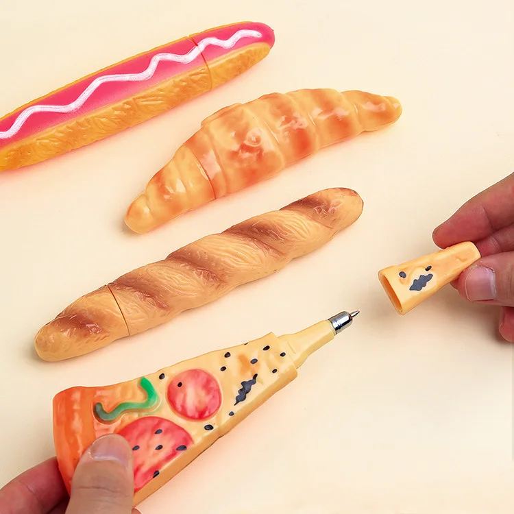 Cute Unique Pizza Bread Shape Writing Magnetizable Pens Ball Pens for Students Children Office School CartoonSupplies Kids Gift