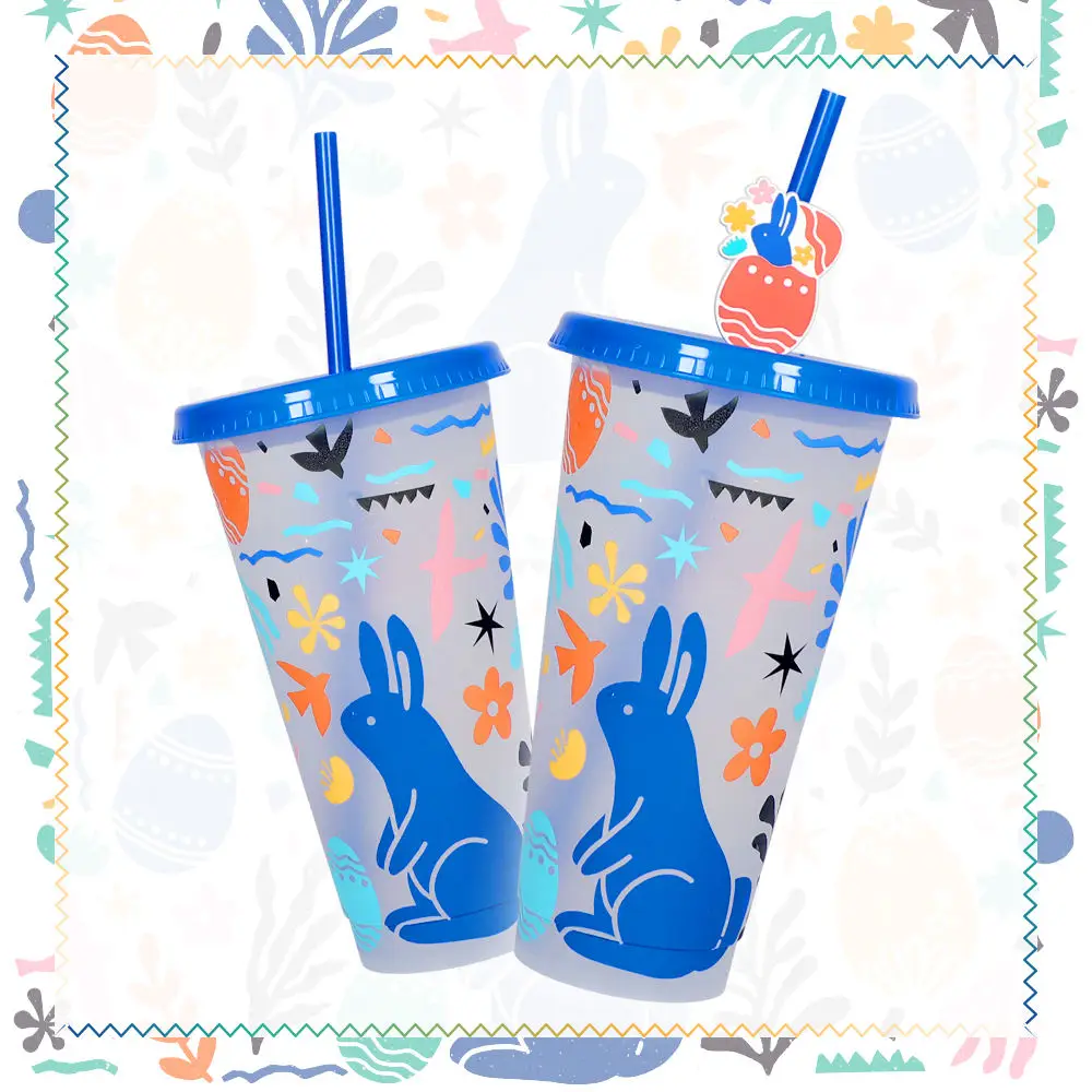 New Kid Pp Drink Reusable Colour Plastic Tumbler Cold Color Changing Bunny Easter Gift Mug Cup