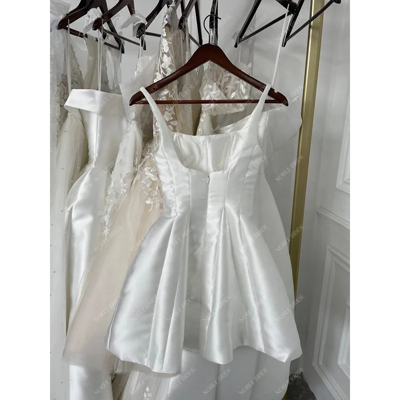 Manufacturer Women Short Lover Forever Satin Wedding Dress Designer Bridal Mikado Beach Gown Elegant with Puffy Lantern Sleeves