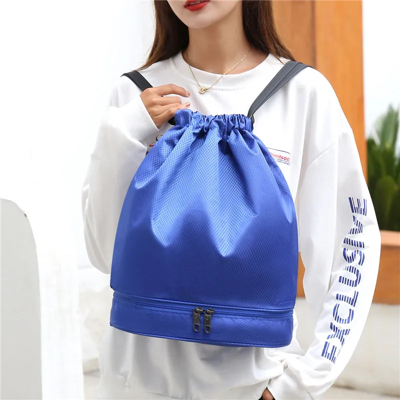 Waterproof Polyester Drawstring Gym Backpack Bag Durable Sport Gym Sack with Wet Compartment