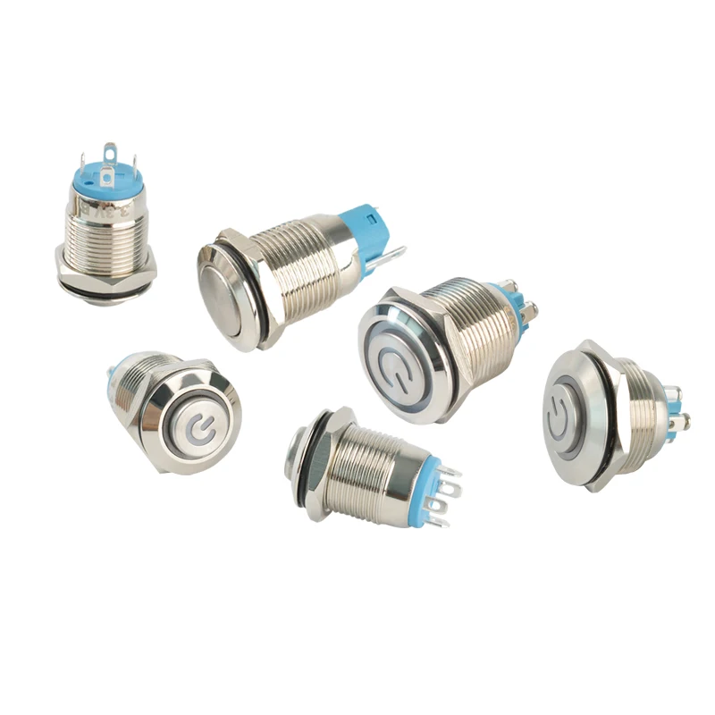 16mm metal push button switch self-resetting 2-pin high flat ball head welding screw foot horn access switch