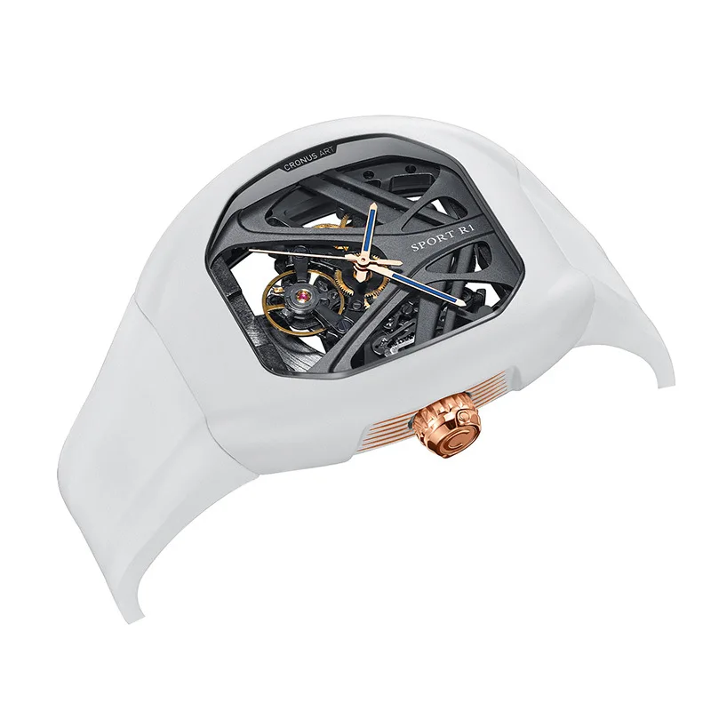 white Automotive Design Style streamline 365l steel case Double sided sapphire mirror Luxury mechanical watch With  rubber strap