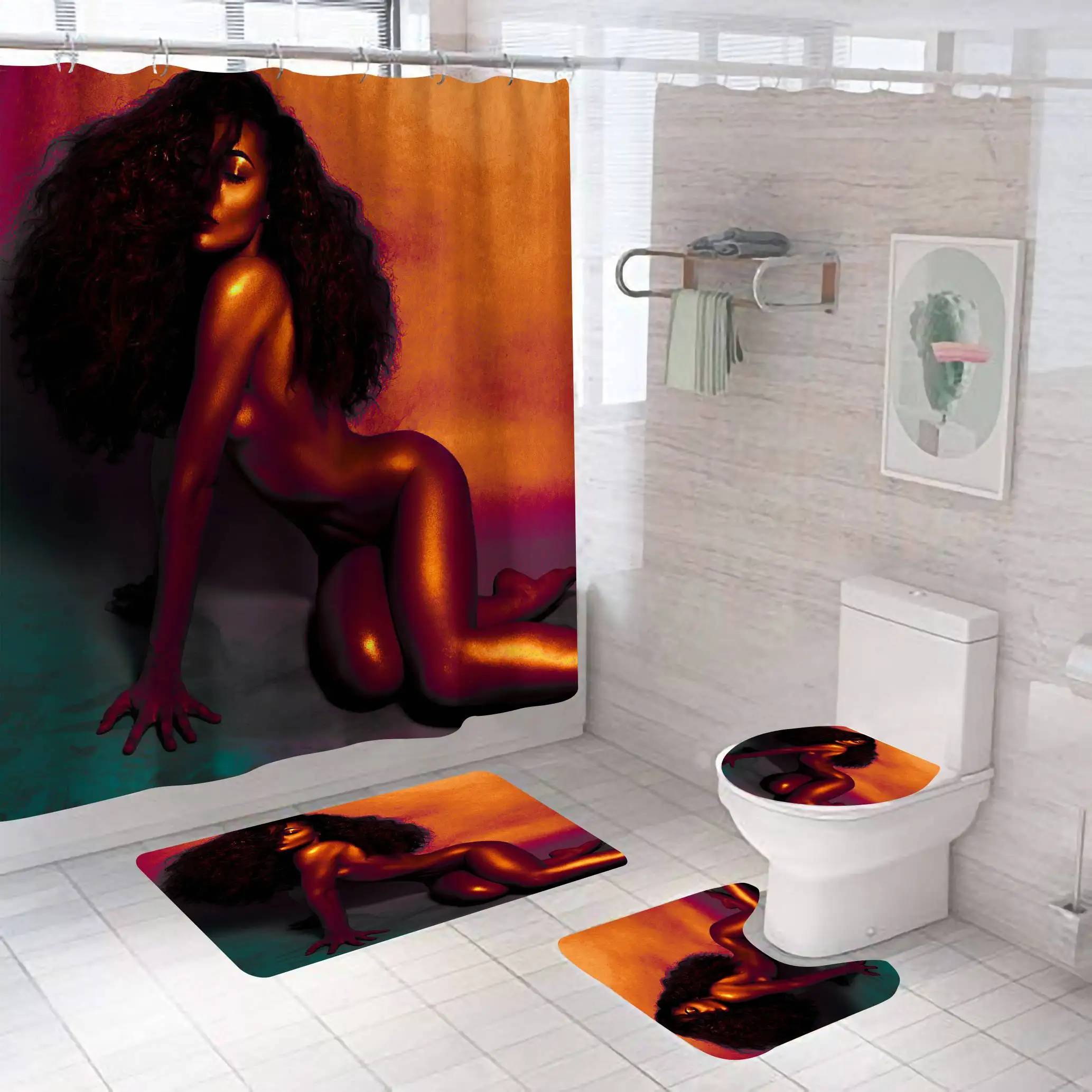  Wholesale waterproof fashion sexy black girl african american shower curtain
