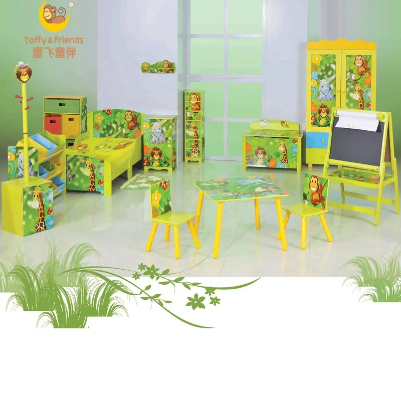 Toffy & Friends Kids Wooden Bedside Cabinet with 3 Drawers Lamp Table in Jungle Design