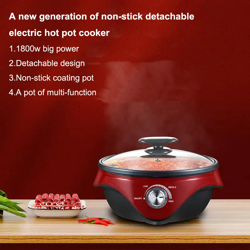 Factory customized OEM/ODM 1800W big power Non-stick Coated Multifunction Pot Electric Kitchen Soup Cooking pot