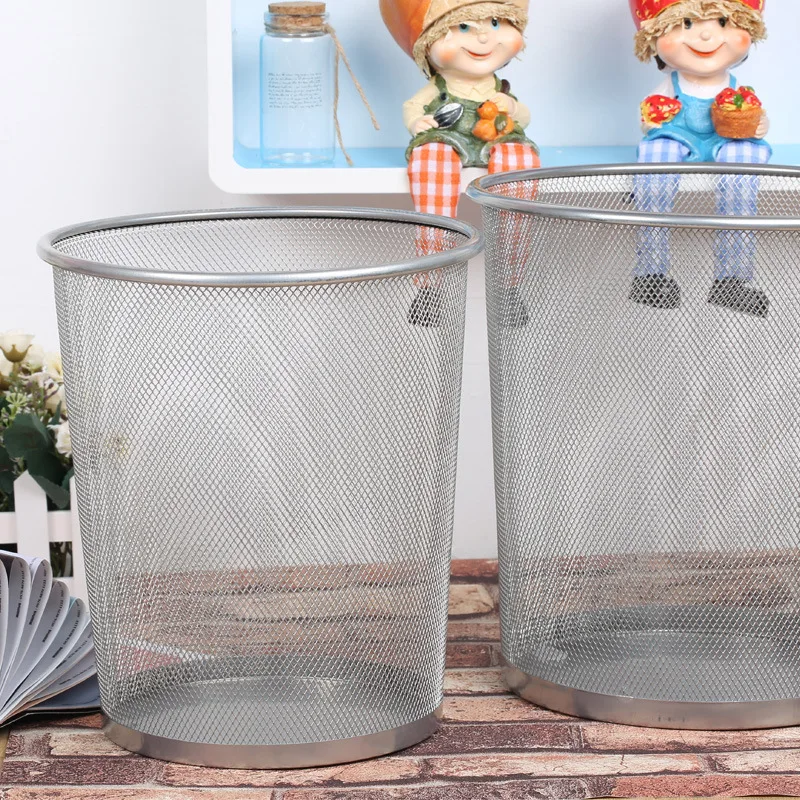 Round Mesh Trash Can Office Waste Paper Basket Trash bin Waste Bins