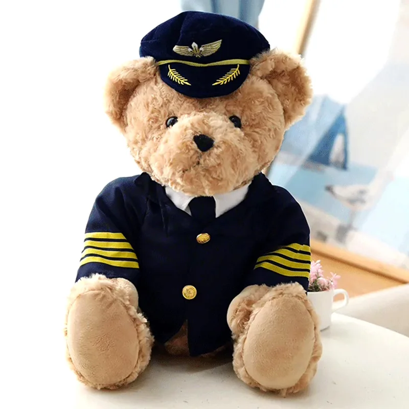 Custom cute airplane captain teddy bear plush toy bear captain doll stuffed animal toy birthday gift baby children animal toy