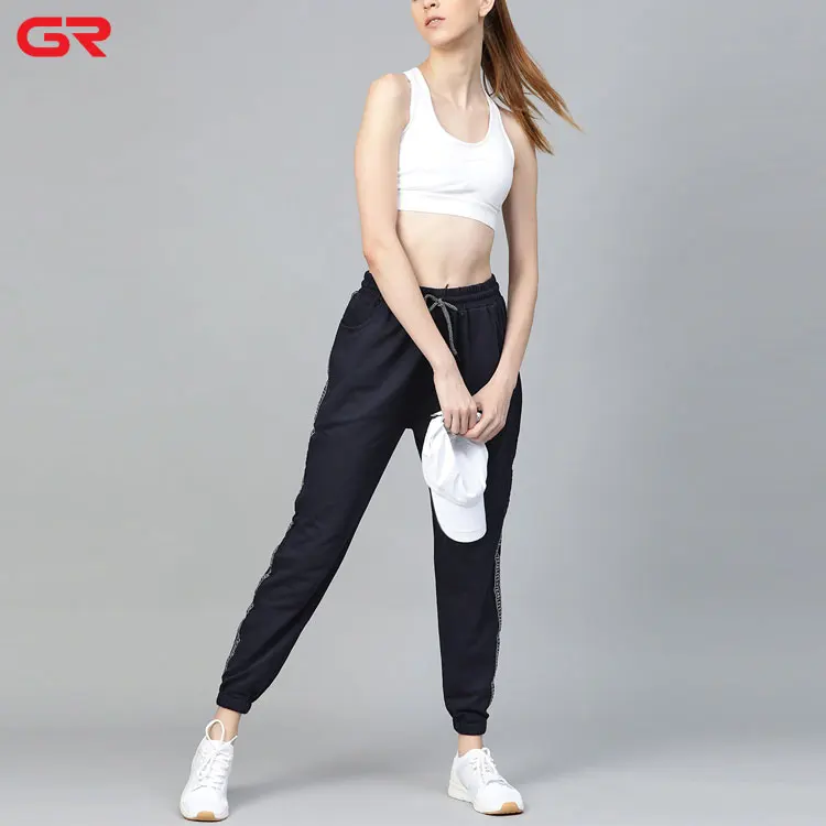 Fashionable Custom Solid Color Knitted Training Pants Lightweight Quick Dry Stylish Side Strips Jogger Pants Women