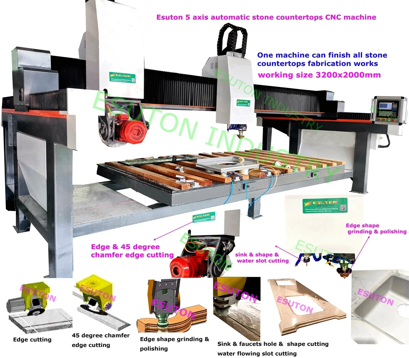 granite quartz marble stone cnc machine countertops edge sink 45 joint edge cutting edge shape grinding polishing sink cutting