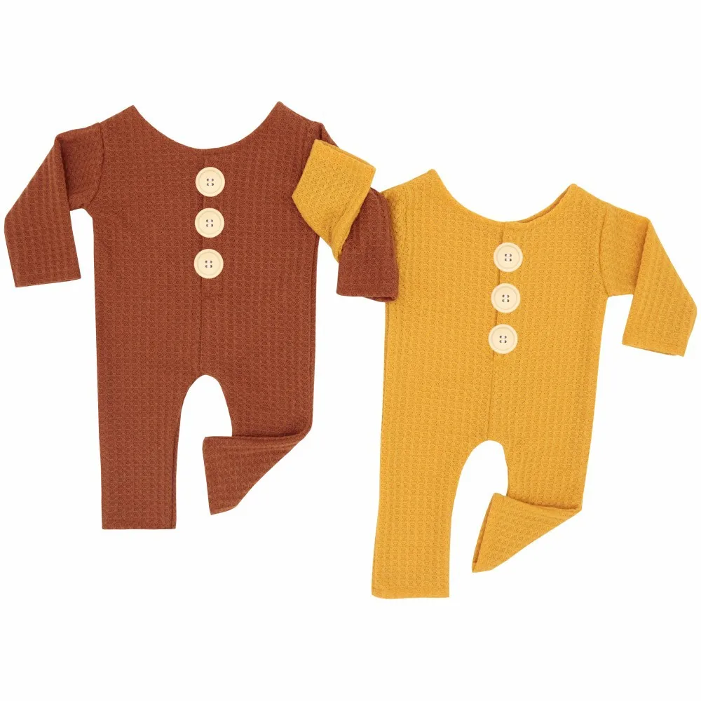 Hot Infant Baby Photo Shoot Waffle Cotton Knit Rompers Outfits Costume Newborn Photography Props Jumpduit Clothing