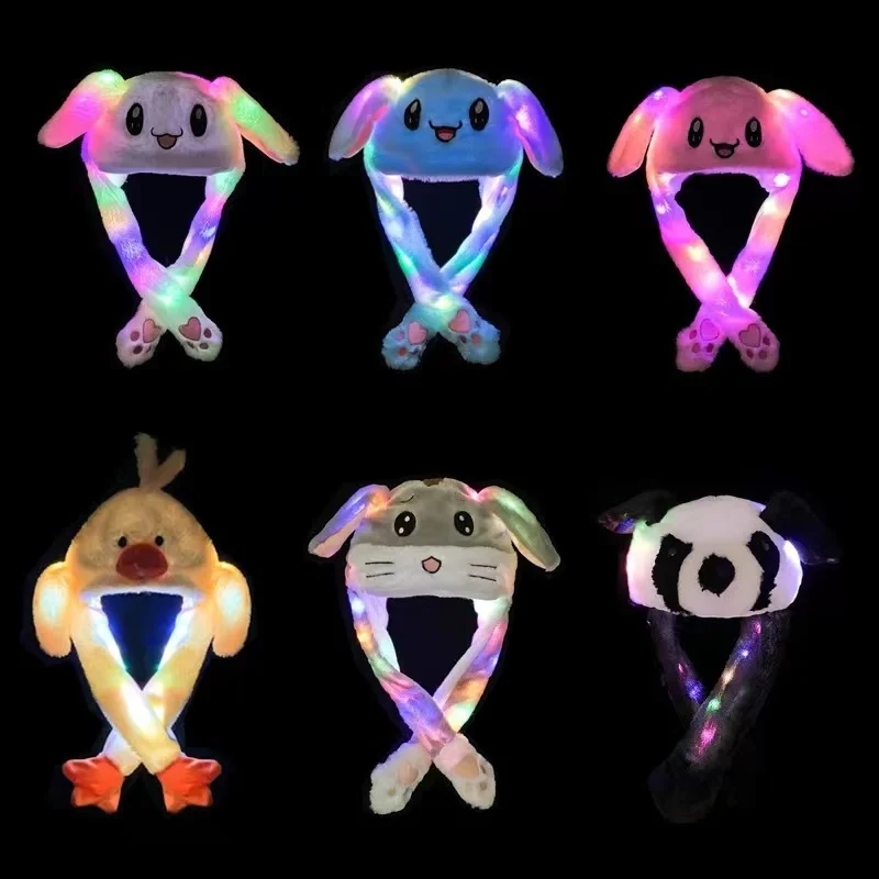 Rabbit  Moving Ears Hat Cute Cartoon Toy Beanie Plush Cap Kawaii Funny Bonnets Birthday Gift Bunny Gorra Winter Bunny Chapeau