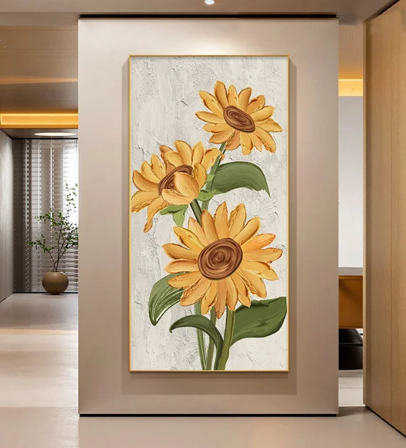 Simple large sunflower home hallway wall decor metal hanging frames