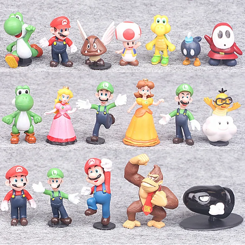 JM 18pcs/set Cartoon Model Dolls Mario Bros Toys Set Mario  PVC Action Figures