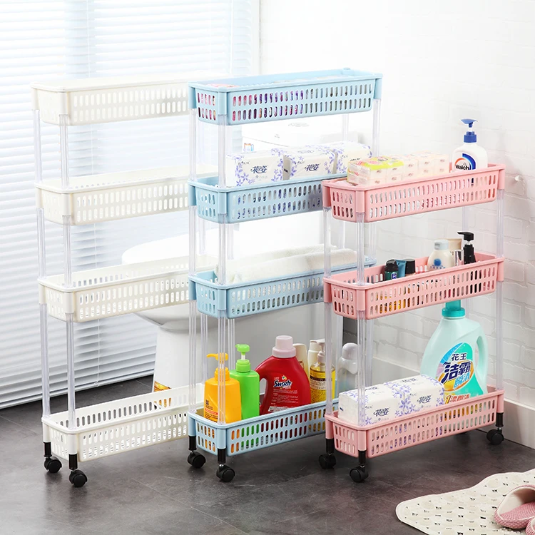 
kitchen bathroom movable plastic storage racks 4-tier corner shelf with wheels 