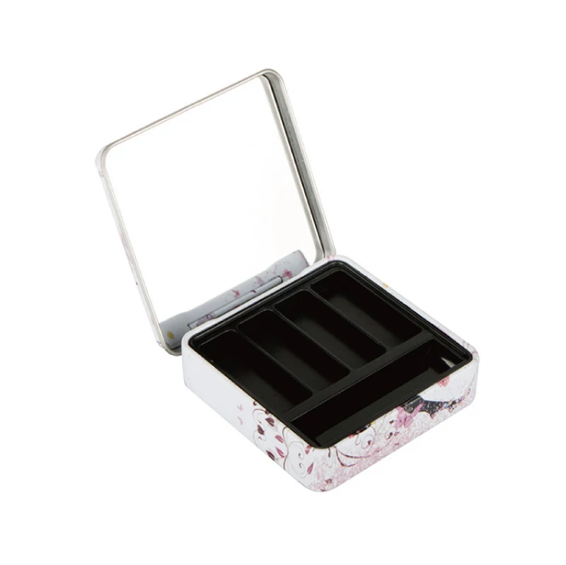 Custom Desprinting Small Rectangle Tin Case Metal Tin Can Box Cosmetic Packing CMYK Lipstick Case with Mirror Eye Kit Tin Case