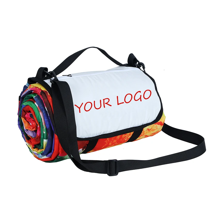 custom soft picnic mat flowers strap poylesrer flap picnic roll mat tote