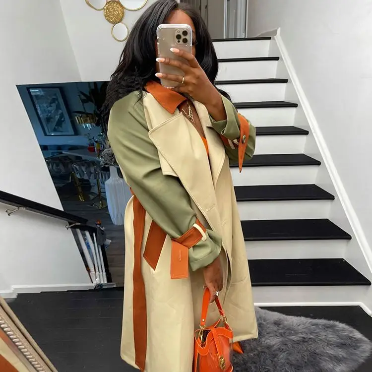 YP Wholesale  Fashion Solid patchwork Long Sleeve Button Women Jackets Coats 2021 Winter Trench Coat For Women Ladies Trendy