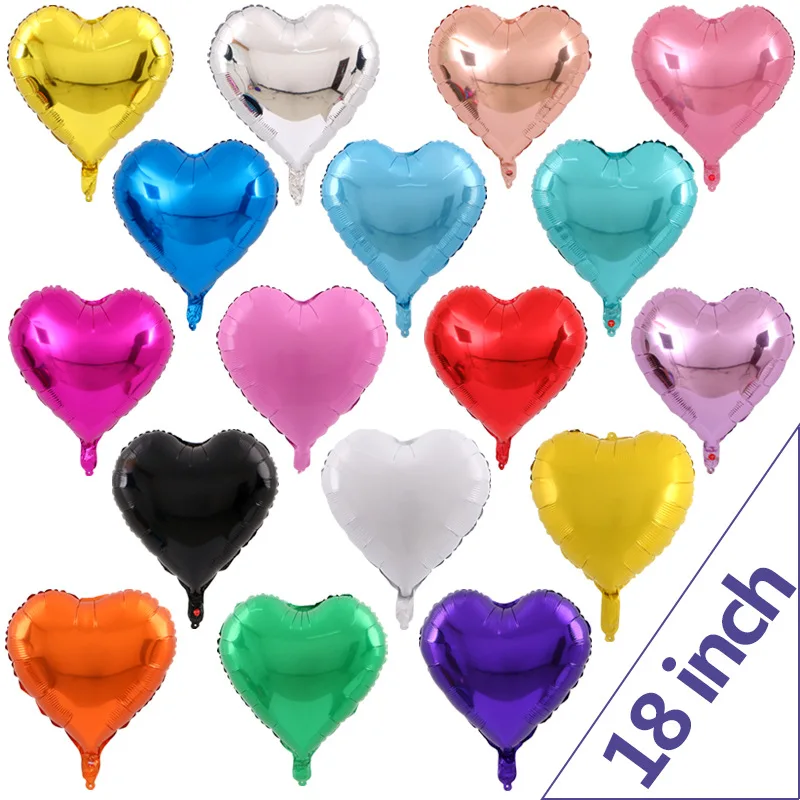 18 Inch Heart Balloons Colorful Aluminium Foil Balloon Love Heart Shape Helium Balloons Valentines Proposal Wedding Decoration
