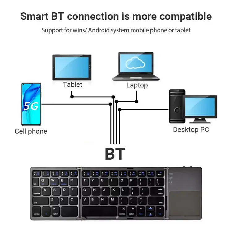 For Tablet Mobile Phone Smart Tv Rechargeable Folding Keyboard Aluminum Foldable Bluetooths Touchpad Keyboard