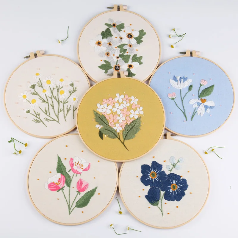 Stamped Needlepoint Counted Cross Stitch Kits Flowers Pattern Stitch Embroidery Kit for Adults Beginners