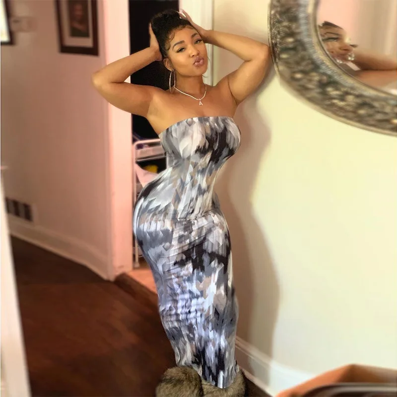 220314-4 S-3XL Spring 2022 new sexy one word strapless temperament dress