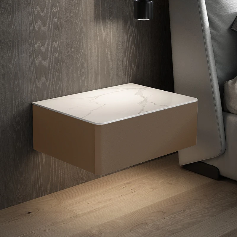 BIXONWOOD Smart Bedside Table Wireless Usb Charging Night Table Gray Wood Floating Nightstand Wall Hanging Night Stand