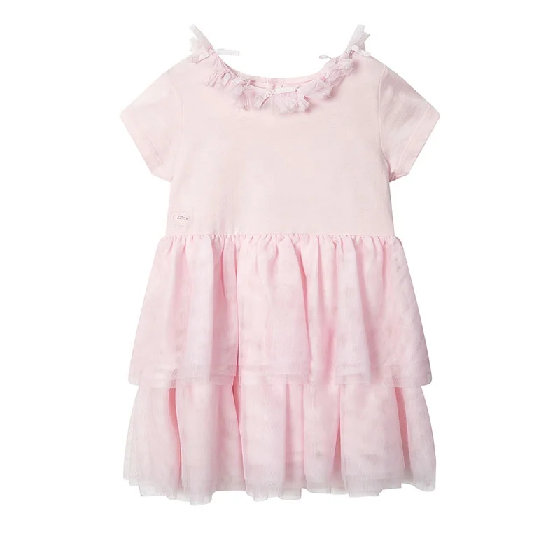 Платья принцессы для девочек с светло-розовыми сетчатыми бантиками и вышивкой в виде сердца