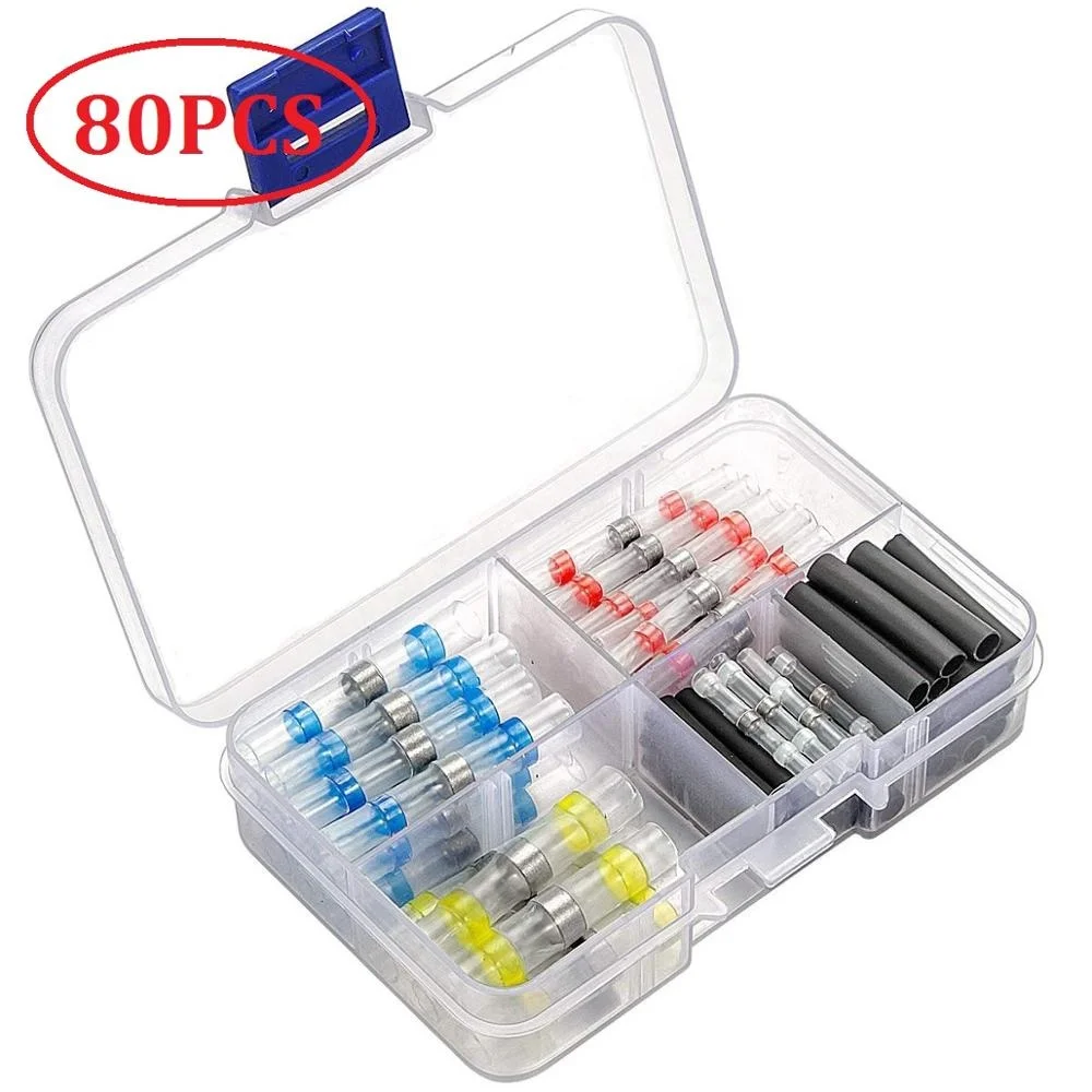 80PCS Heat Shrink Connectors   Solder Seal Wire Connectors & Heat Shrink Tubings   Insulated Waterproof Electrical Butt Terminal