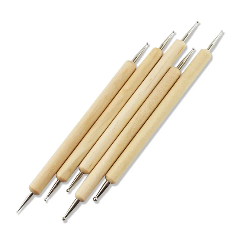 5pcs Wood Dotting Pen Set 2 Head Use Nail Art Wooden Painting Dot Nails Design DIY Manicure Picking Needles Decoration 2 Way