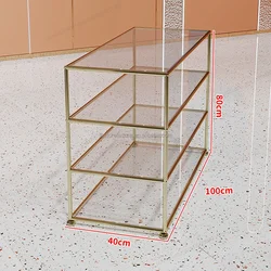 New High Quality Shoes Display Shelves Shop Shiny Gold Product Display Shelves Three Layers For Retail Store