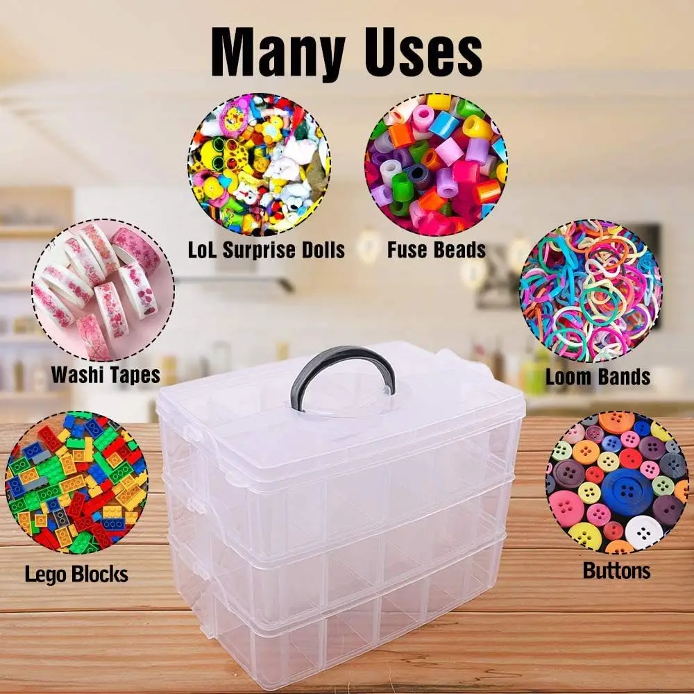 3 Layers Transparent Plastic Toys Storage Box With 30 Removable Plastic Storage Case Organizer Box