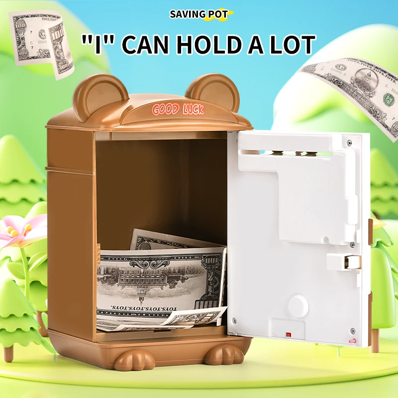 Cute Piggy Bank Toy Electronic Mini ATM Savings Machine with Personal Password & Fingerprint Unlocking Simulation