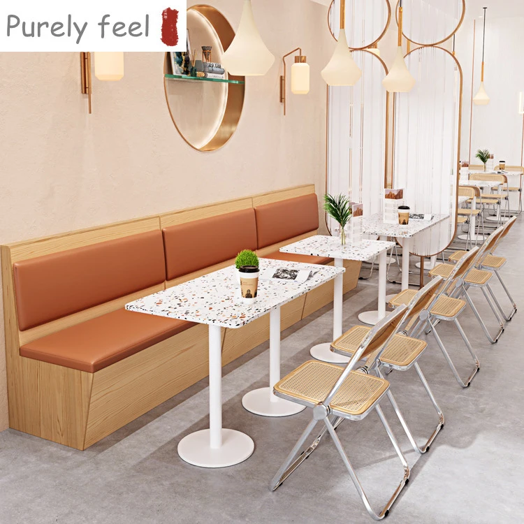 PurelyFeel Modern Restaurant Leather High Back Sofa Booth Seating Furniture Gold Tables and Chairs Coffee Shop Sofa